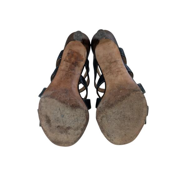 ANN TAYLOR! BLACK GENUINE FINE LEATHER, CONTRAST STITCHED STRAPPY HEELS! SZ 7M - Picture 9 of 10